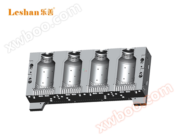 PP bottle blow molding process, one out four blow molding mold, 2L round bottle blowing machine mold